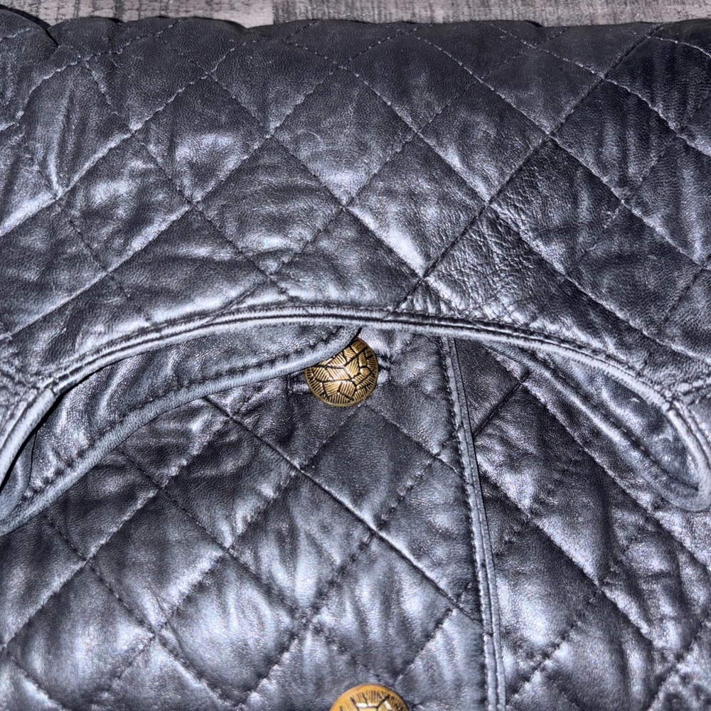 Caroline Moore black quilted leather jacket with gold-toned buttons SZ 10 - Picture 13 of 16